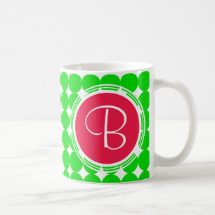 Red & Green Polka Dot Monogram Tasse
