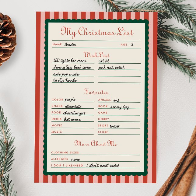 Red & Green Printable My Christmas List Card Einladung (Von Creator hochgeladen)