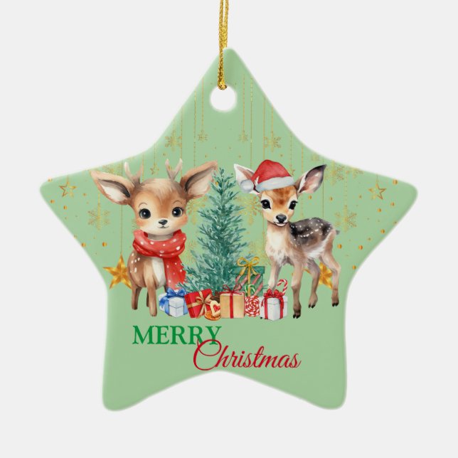 Red Green Rentier Santa Merry Weihnachtsfest Party Keramik Ornament (Vorne)