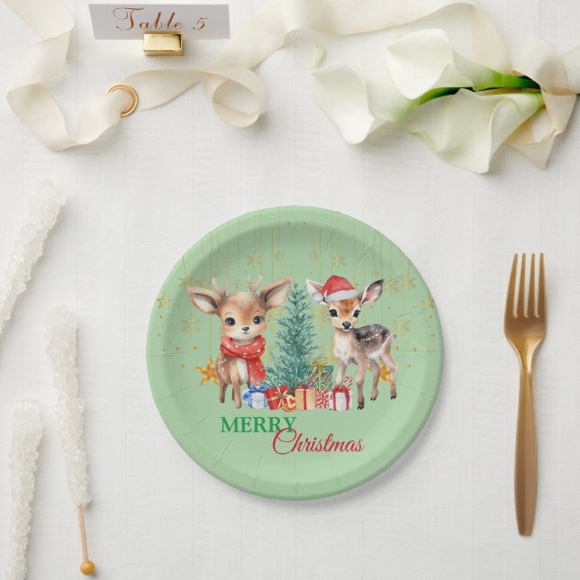 Red Green Rentier Santa Merry Weihnachtsfest Party Pappteller (Hochzeit)