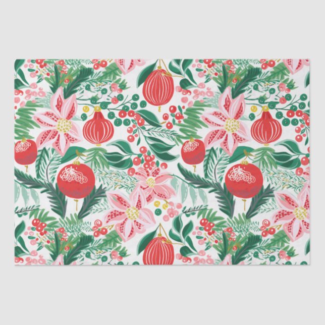 Red Green Retro Florals Weihnachten Seidenpapier (Vorderseite)