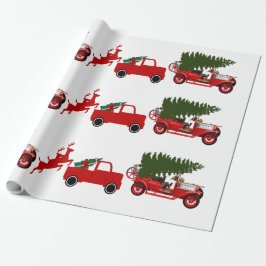 Red Green Retro Truck Rentiere Weihnachtsfracht Geschenkpapier
