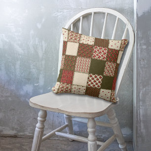 Red Green Rose Patchwork Quiltmuster Kissen