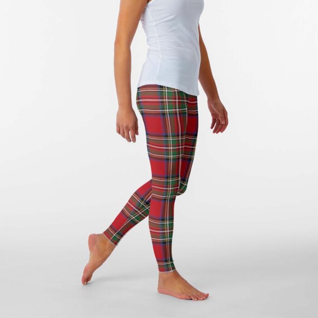 Red Green Royal Stewart Tartan Kariertes Muster Leggings (Von Creator hochgeladen)