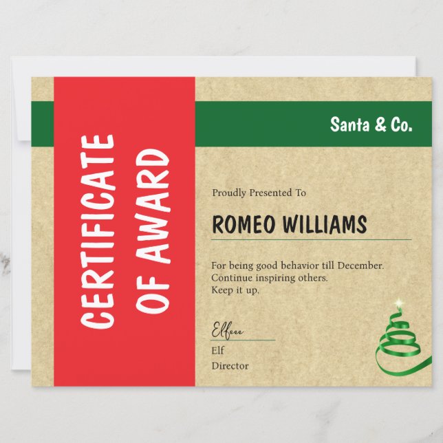 Red Green Santa & Co. Christmas Award Certificate (Vorderseite)