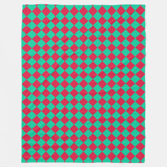 Red Green Schachbrett Diamond Pattern Fleecedecke (Vorderseite)