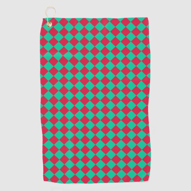 Red Green Schachbrett Diamond Pattern Golfhandtuch (Vorderseite)