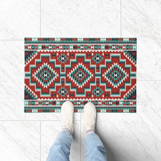 Red Green Schwarz-weiß Oriental Kilim Fußmatte (Indoor)
