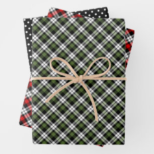 Red Green Schwarz-weiß Tartan Karo Pattern Geschenkpapier Set
