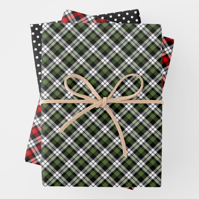 Red Green Schwarz-weiß Tartan Karo Pattern Geschenkpapier Set (Beispiel)