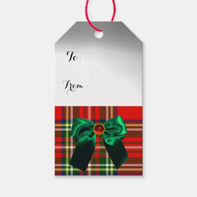 RED GREEN SCOTTISH TARTAN MIT CHRISTMAS BOWS GESCHENKANHÄNGER (Vorderseite)