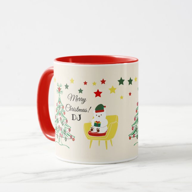 Red Green Script Star Tree Moderne Frohe Weihnacht Tasse (Vorderseite Links)