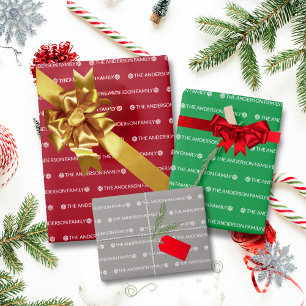 Red Green Silver Wiederholung Name Muster Weihnach Geschenkpapier Set