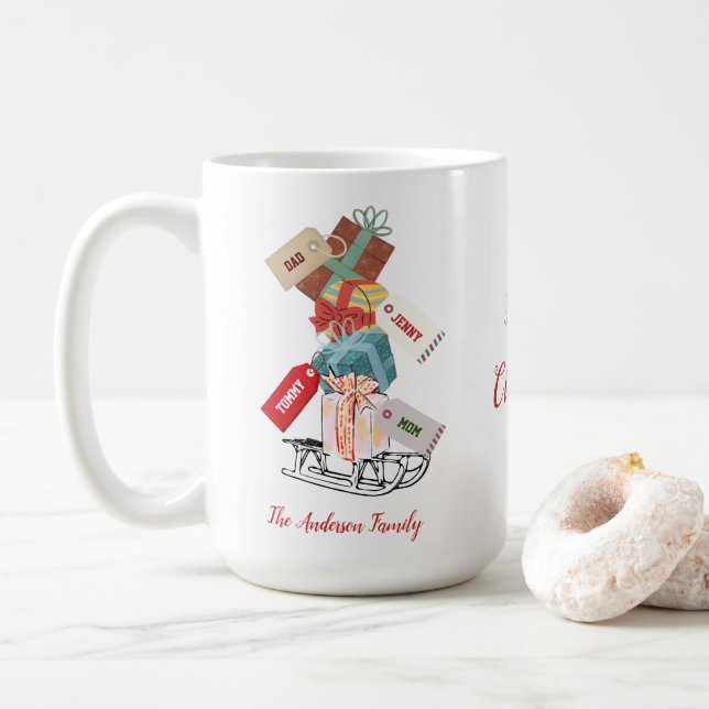 Red Green Sleigh Script Trendy Einzigartige Weihna Kaffeetasse (Mit Donut)