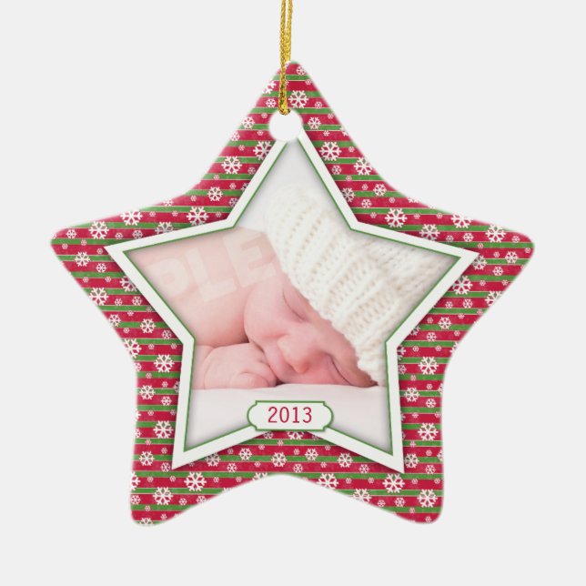 Red Green Snowflake Star Baby's First Christmas Keramik Ornament (Vorne)