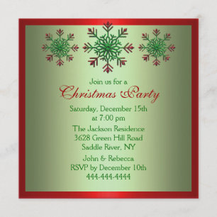 Red & Green Snowflake Weihnachts-Party laden ein Einladung