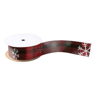 Red Green Snowflakes Rustikales Muster Weihnachten Satinband