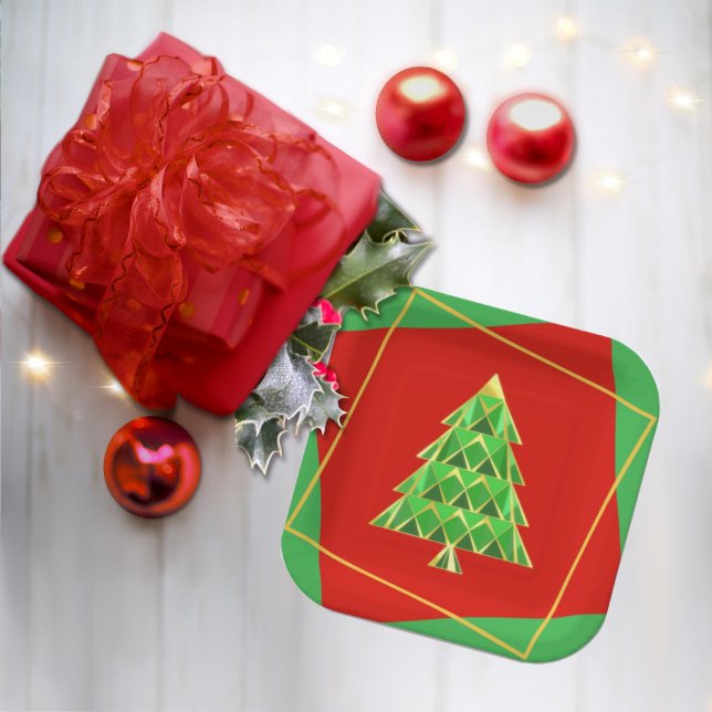Red Green Square Joyoux Weihnachten Paper Plate Pappteller (Von Creator hochgeladen)