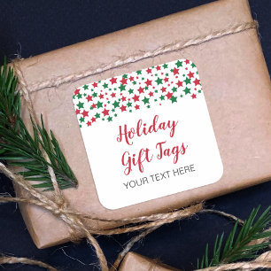 Red & Green Star Weihnachtsgeschenke Tags Quadratischer Aufkleber