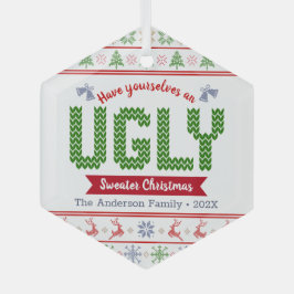 Red Green Strick Ugly Sweater Christmas Tacky Nord Ornament Aus Glas