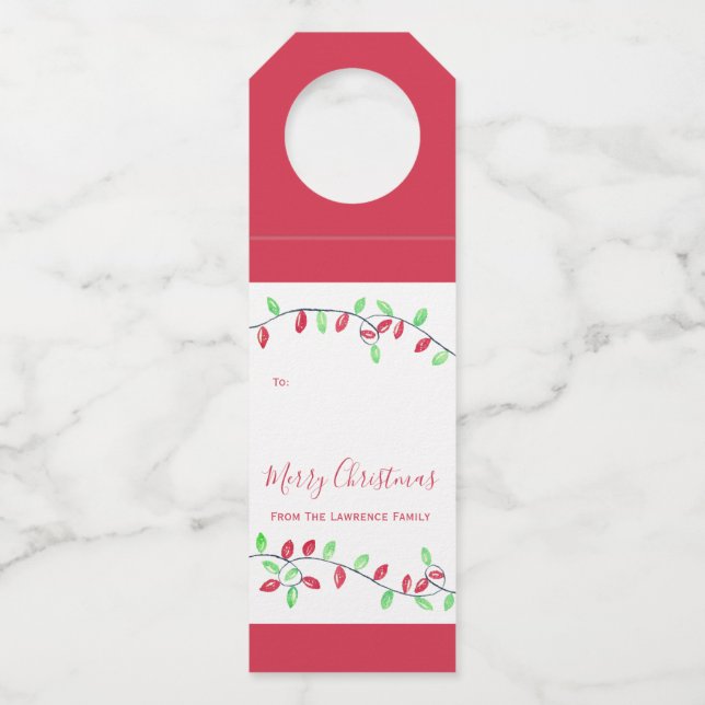 Red Green String Lights Weihnachtsgeschenk Flaschenanhänger (Vorderseite)