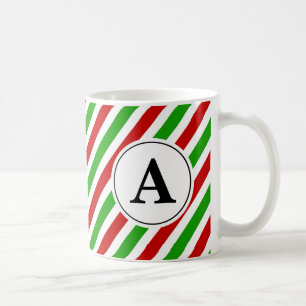 Red Green Strip Weihnachtsmonogramm Tasse