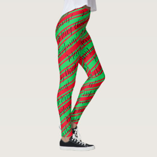 Red Green Stripe Candy Cane Frohe Weihnachten Leggings