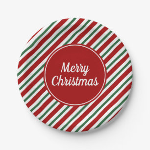 Red Green Stripes Muster Weihnachten Pappteller