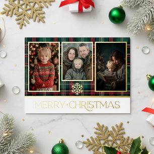 Red & Green Tartan Kariert Frohe Weihnachtsfeier F Folien Feiertagskarte