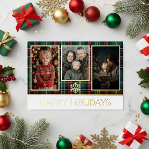 Red & Green Tartan Kariert Happy Holidays Foto Folien Feiertagskarte
