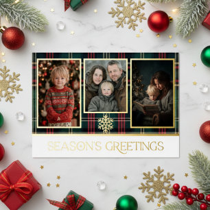 Red & Green Tartan Karierte Jahreszeit Grüße Foto Folien Feiertagskarte