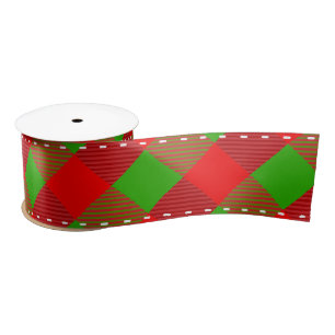 Red Green Tartan Muster Custom Weihnachtsdekor Satinband