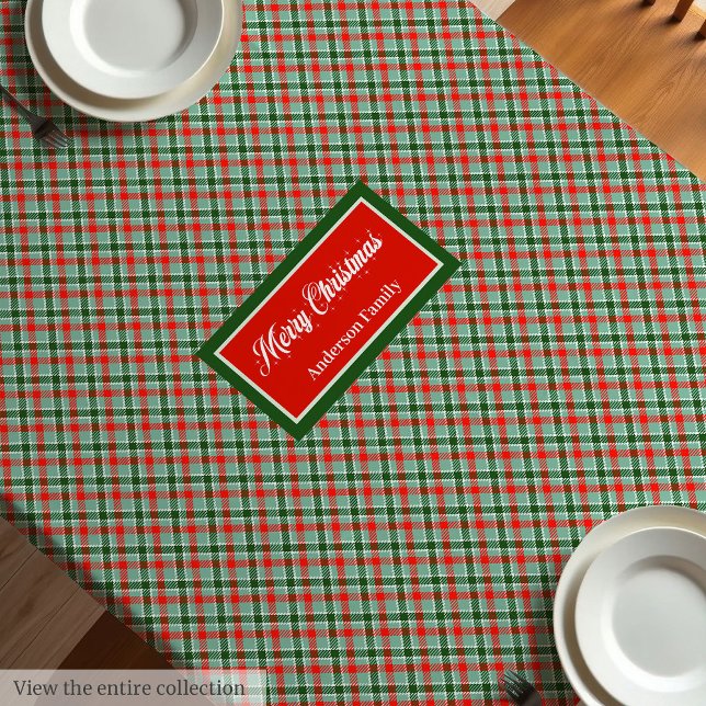 Red Green Tartan Tablecloth Chic Custom Name Style Tischdecke (Red Green Tartan Tablecloth Chic Custom Name Style)