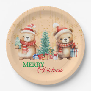 Red Green Teddy Bear Santa Merge Weihnachts-Party Pappteller