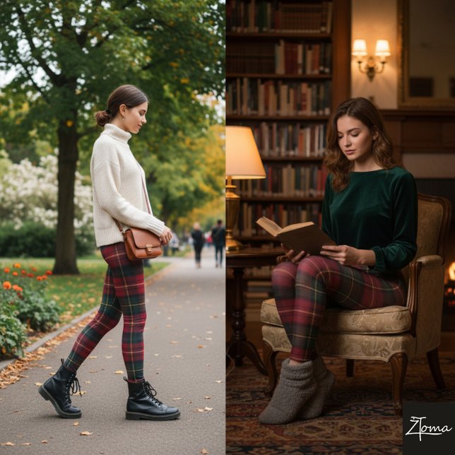 Red Green Traditional Square Tartan Fabric Leggings (Von Creator hochgeladen)