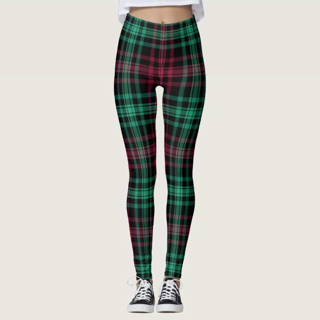 Red Green Trendy Kariert Women's Leggings (Vorderseite)