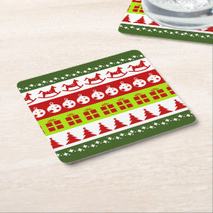 Red Green Ugge Weihnachts Sweater Festive Clipart Rechteckiger Pappuntersetzer