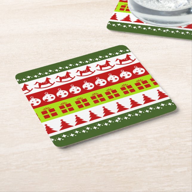 Red Green Ugge Weihnachts Sweater Festive Clipart Rechteckiger Pappuntersetzer (angewinkelt)