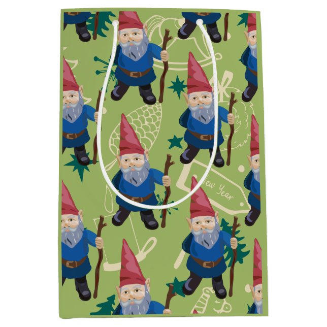 Red Green und Blue Gnome Happy Holidays Weihnachte Mittlere Geschenktüte (Vorderseite)