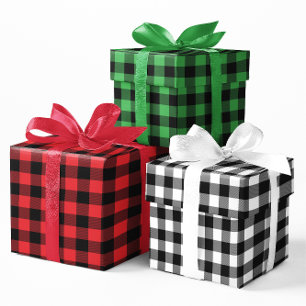 Red Green und White Buffalo Karo Weihnachten Geschenkpapier Set