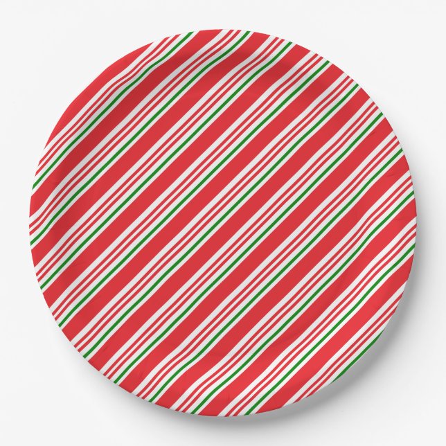 Red Green und White Candle Cane Muster Custom Pappteller (Vorderseite)