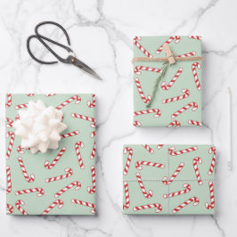 Red, Green und White Candy Cane Weihnachtsmuster Geschenkpapier Set