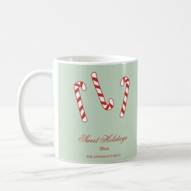 Red, Green und White Candy Cane Weihnachtsmuster Kaffeetasse (Links)