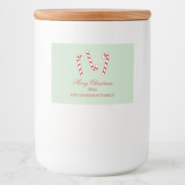 Red, Green und White Candy Canes Weihnachten Lebensmitteletikett (Vorderseite)