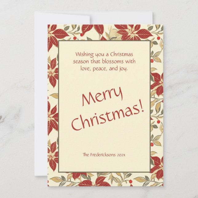 Red Green Vintag Poinsettias Feiertagskarte (Vorderseite)