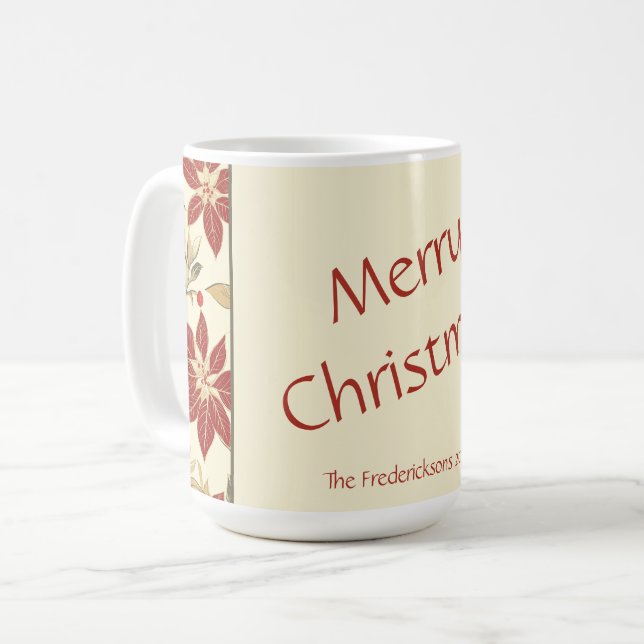Red Green Vintag Poinsettias Kaffeetasse (Vorderseite Links)