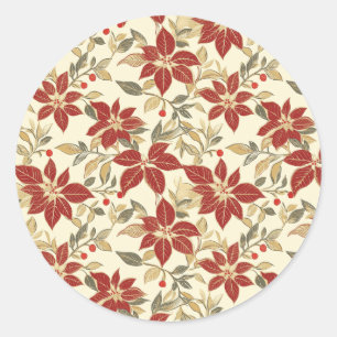 Red Green Vintag Poinsettias Runder Aufkleber