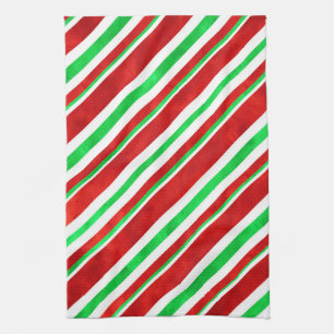Red Green Watercolor Candy Cane Streifen 2 Geschirrtuch