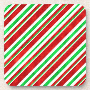 Red Green Watercolor Candy Cane Streifen 2 Getränkeuntersetzer