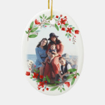 Red & Green Watercolor Floral Noël Foto Weihnachte